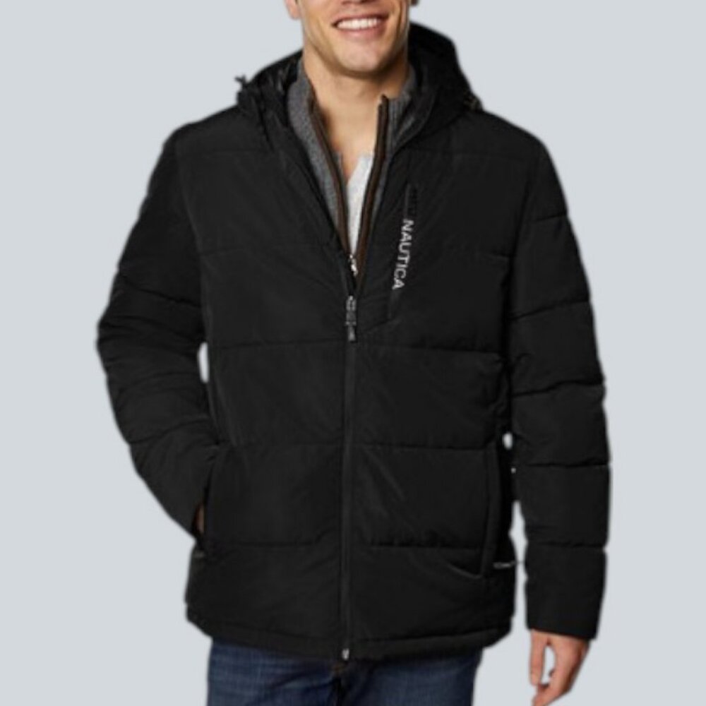 Nautica hooded zip up parka jacket black men's size M